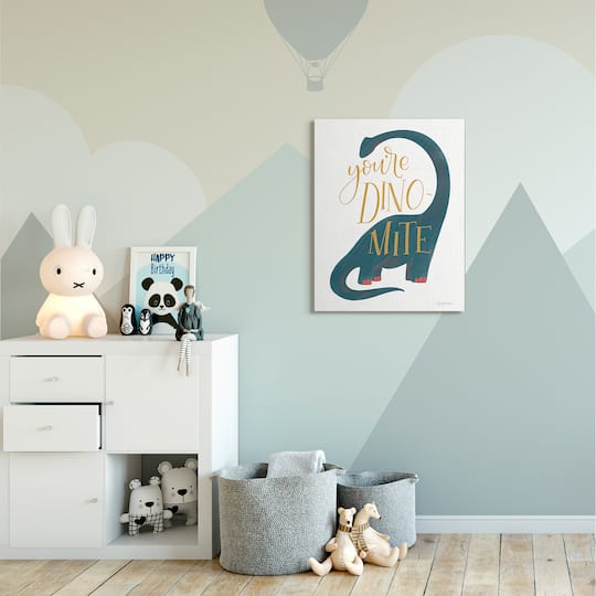 Stupell Industries You're Dino-Mite Phrase Blue Long Neck Dinosaur Canvas Wall Art